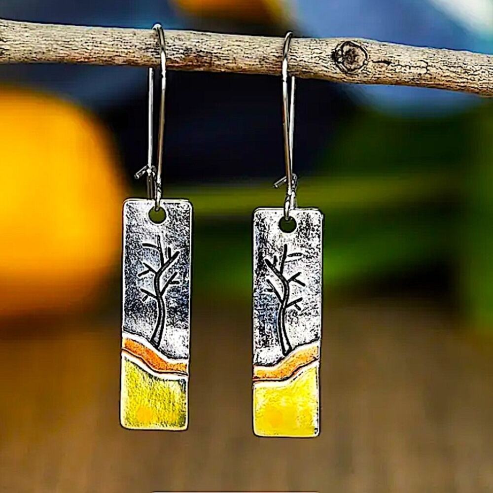 Dazzling Gold Silver Color Metal Geometry Square Leaf Dangle Earrings for Women - Picture 10 of 10